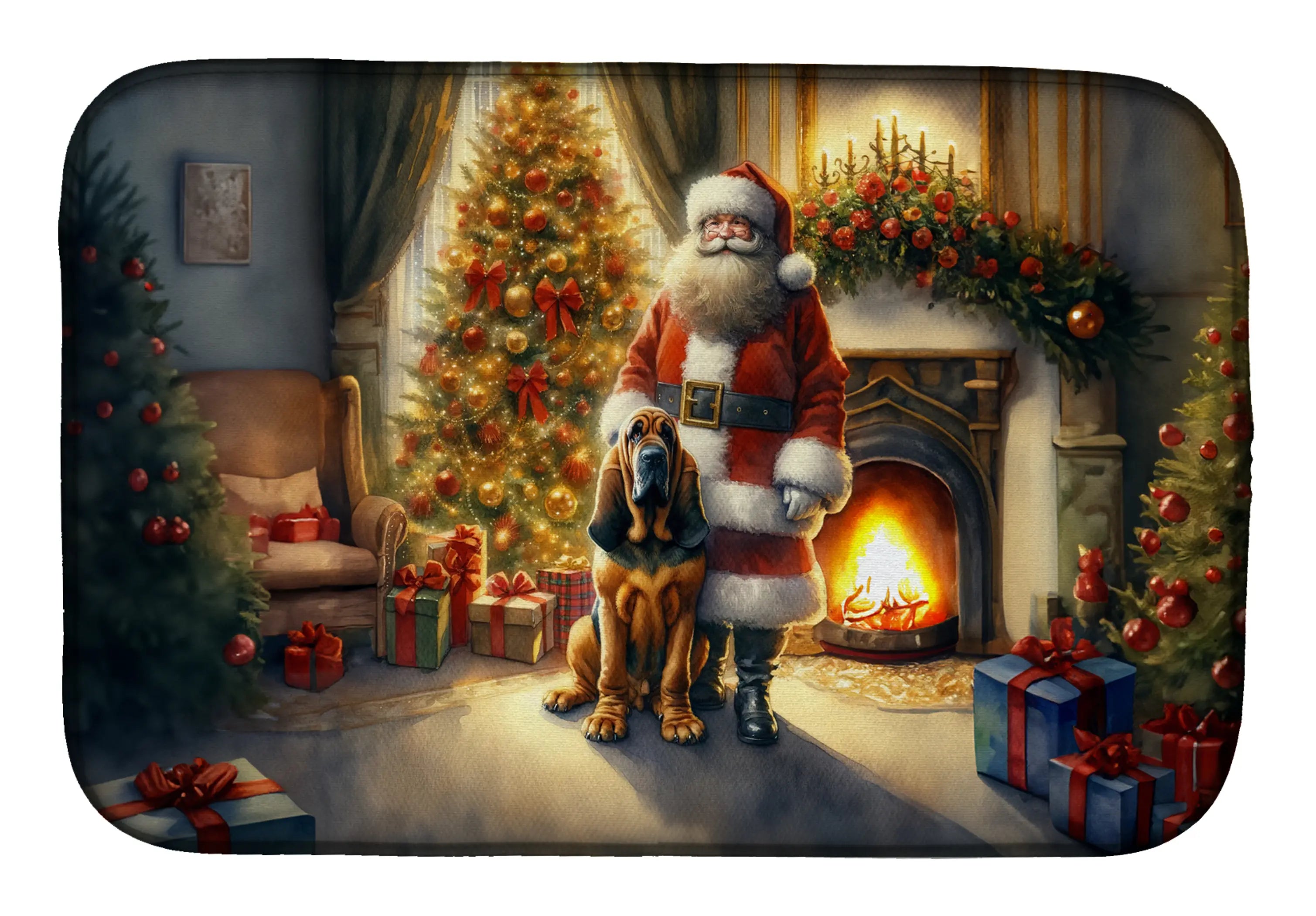 Bloodhound and Santa Claus Dish Drying Mat Caroline's Treasures