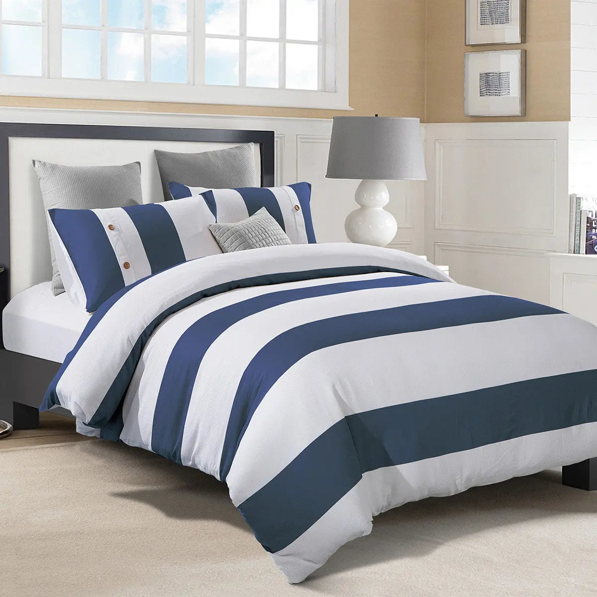 Blue And White King Cotton Washable Duvet Cover Set Homeroots Bed & Bath
