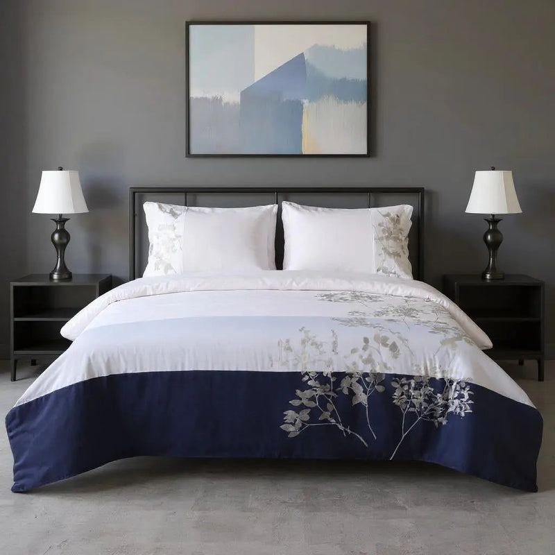 Blue And White King Cotton Washable Duvet Cover Set With Two Shams Homeroots Bed & Bath