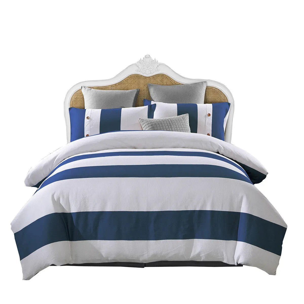 Blue And White Queen Cotton Washable Duvet Cover Set Homeroots Bed & Bath