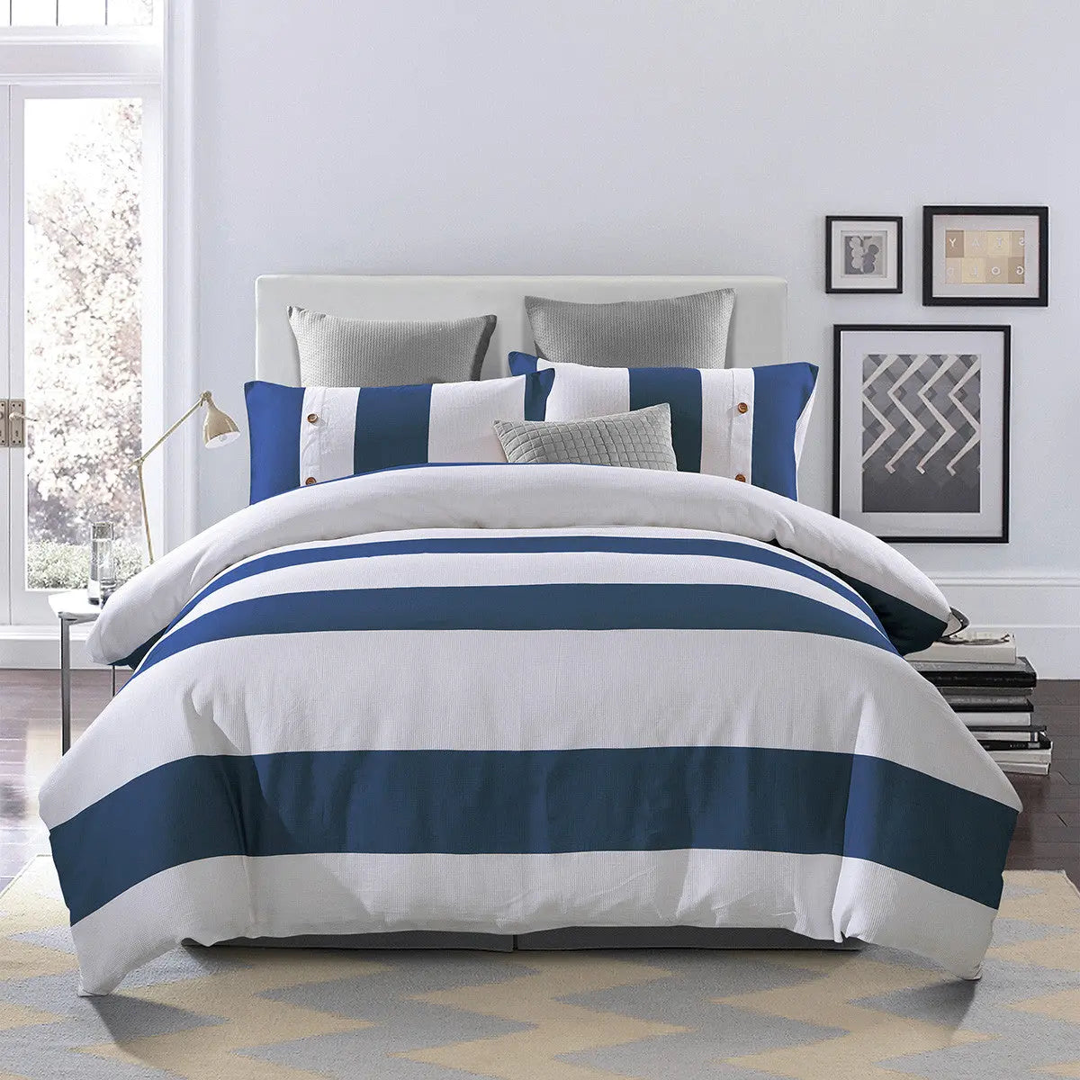 Blue And White Queen Cotton Washable Duvet Cover Set Homeroots Bed & Bath