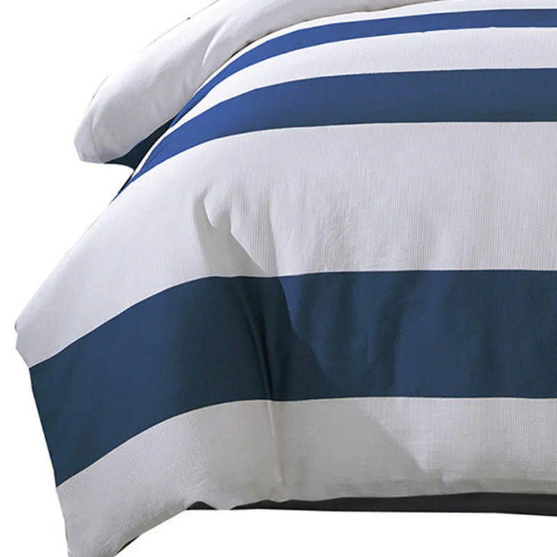 Blue And White Queen Cotton Washable Duvet Cover Set Homeroots Bed & Bath