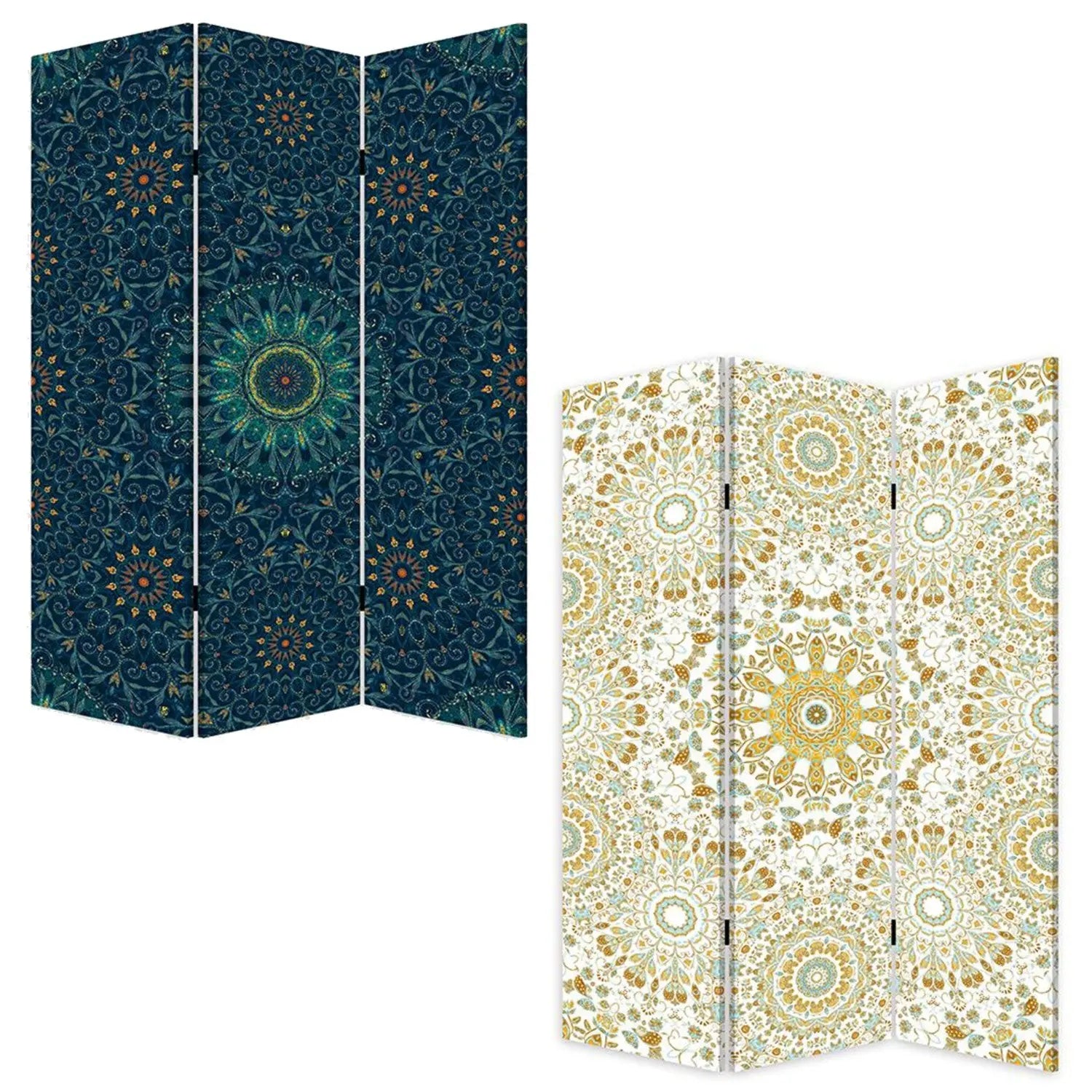 Blue Boho Mandala Three Panel Room Divider Screen Homeroots Home Decor