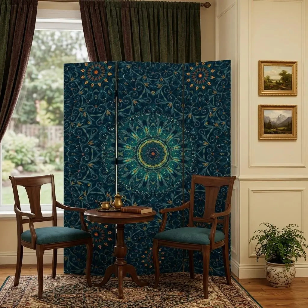 Blue Boho Mandala Three Panel Room Divider Screen Homeroots Home Decor