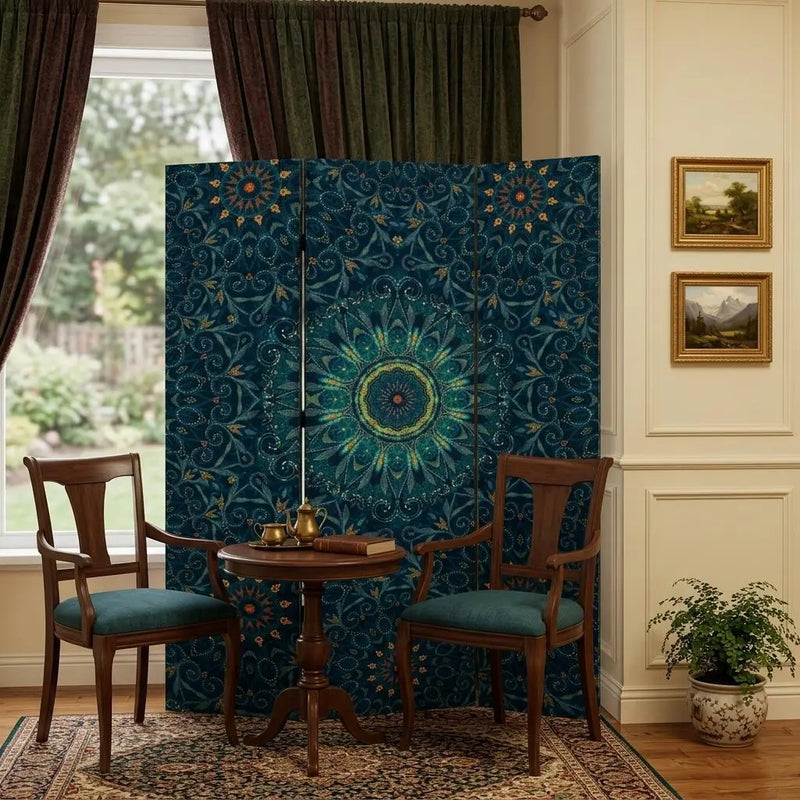 Blue Boho Mandala Three Panel Room Divider Screen Homeroots Home Decor