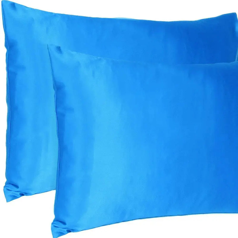 Blue Dreamy Set Of 2 Silky Satin Queen Pillowcases Homeroots Bed & Bath