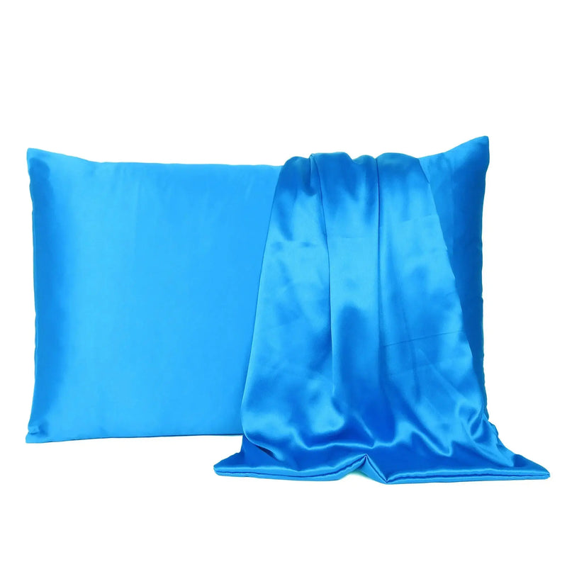 Blue Dreamy Set Of 2 Silky Satin Queen Pillowcases Homeroots Bed & Bath