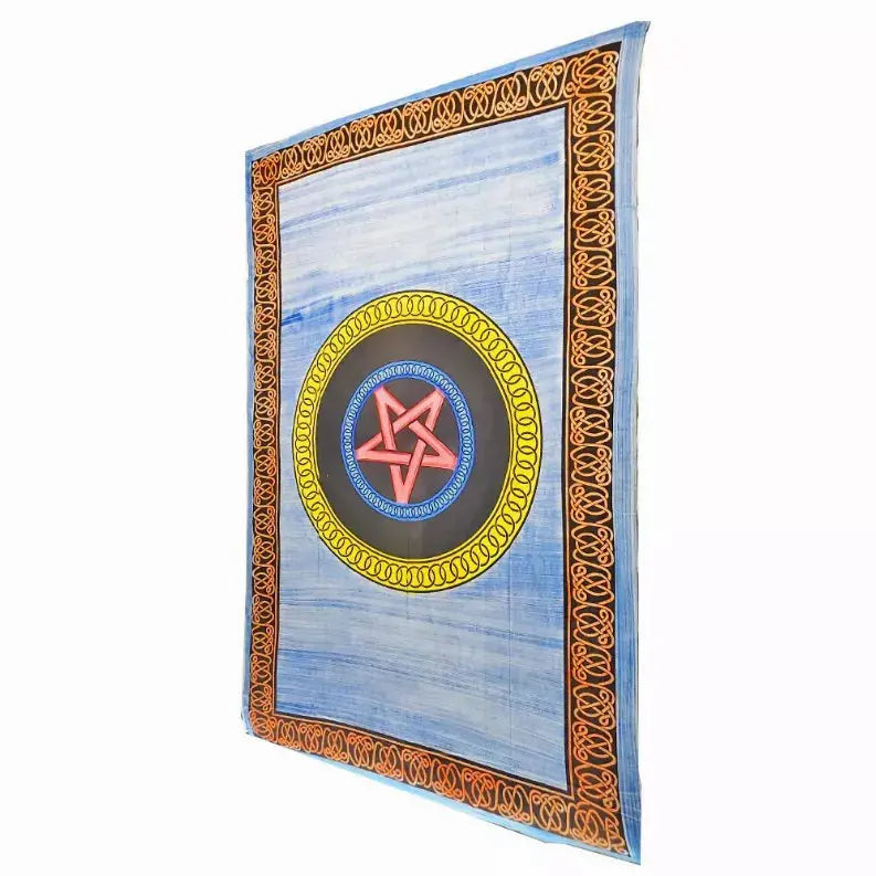Blue Geometric Star Frame Brushstroke Pattern Tapestry Coverlet Wild Lotus