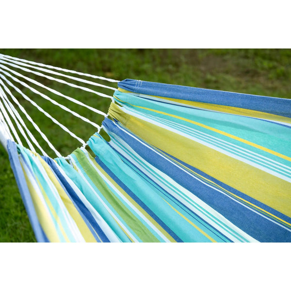 Blue Green And Yellow Striped Single Spreader Bar Hammock Homeroots Outdoor