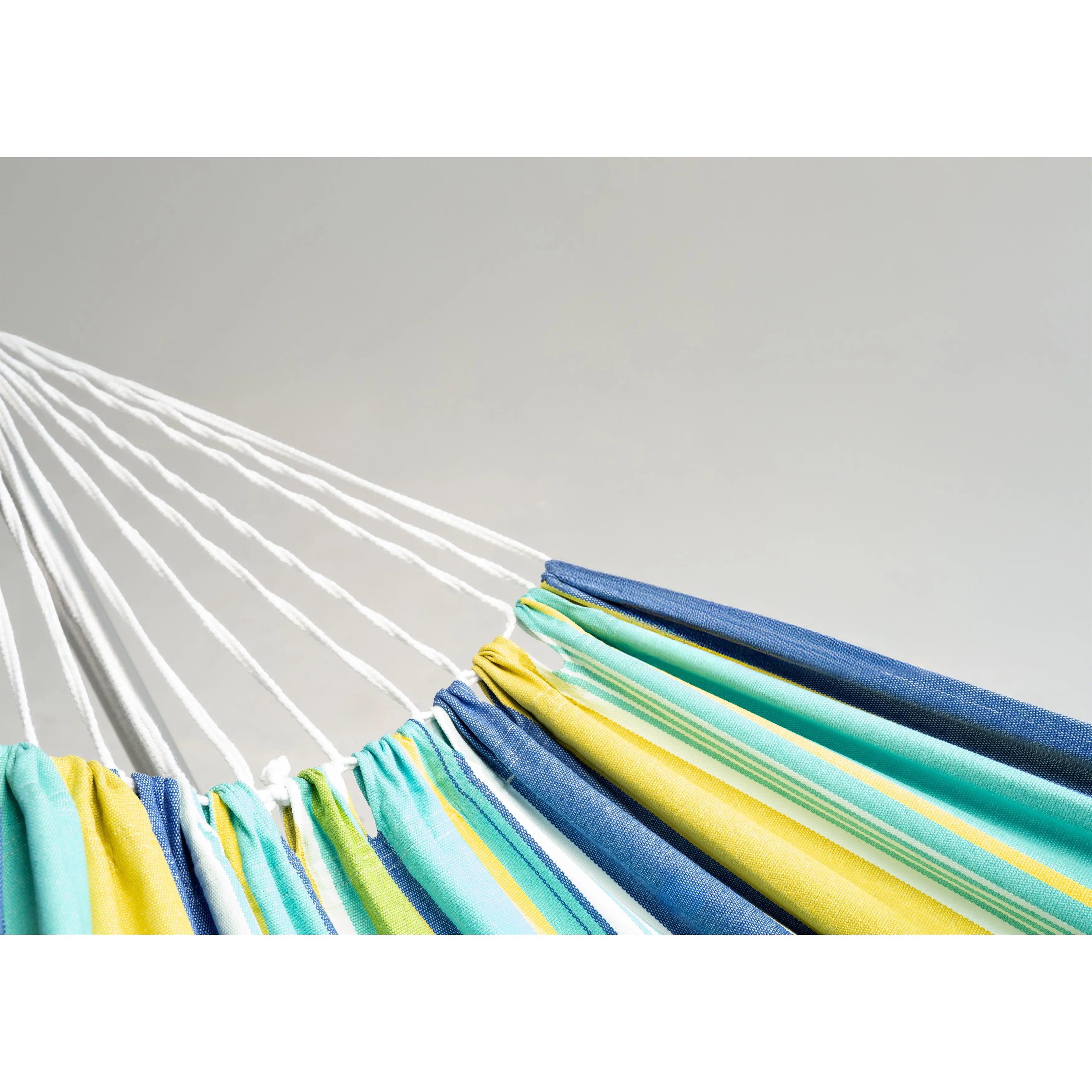 Blue Green And Yellow Striped Single Spreader Bar Hammock Homeroots Outdoor