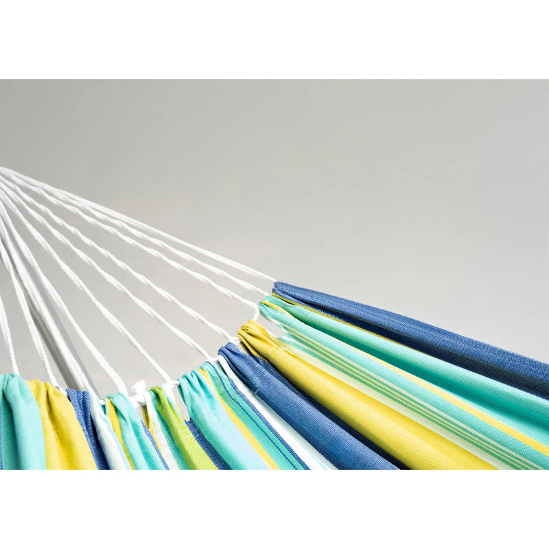 Blue Green And Yellow Striped Single Spreader Bar Hammock Homeroots Outdoor