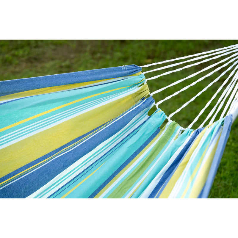 Blue Green And Yellow Striped Single Spreader Bar Hammock Homeroots Outdoor
