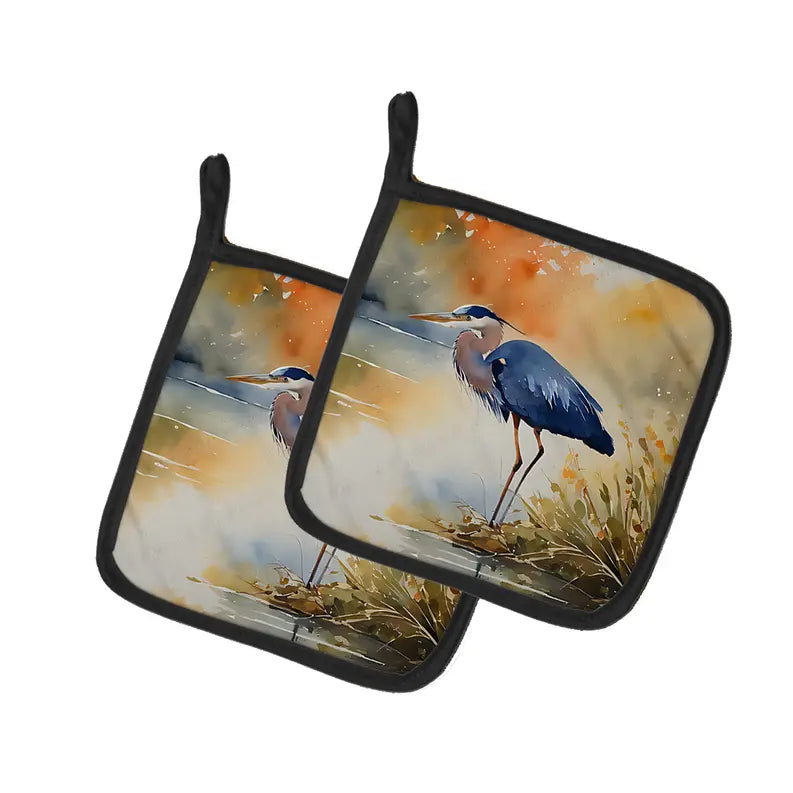 Blue Heron Pair of Pot Holders Caroline's Treasures