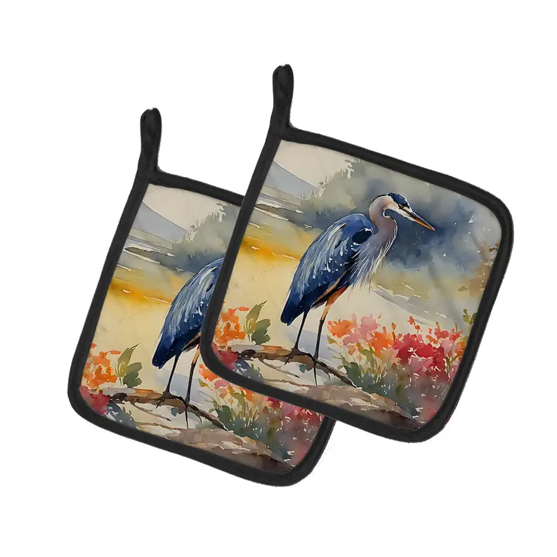 Blue Heron Pair of Pot Holders Caroline's Treasures