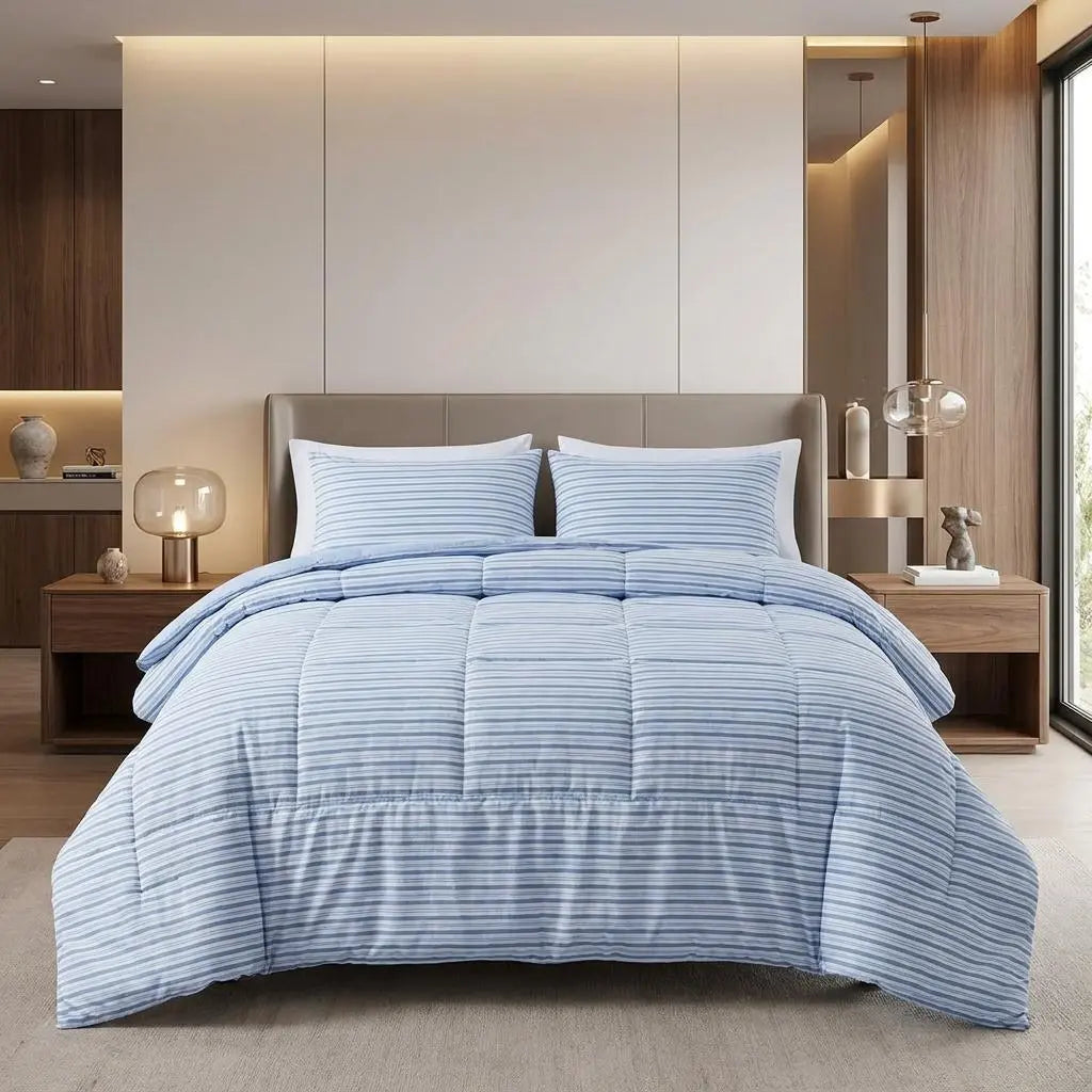 Blue King Cotton Blend Washable Duvet Cover Set Homeroots Bed & Bath