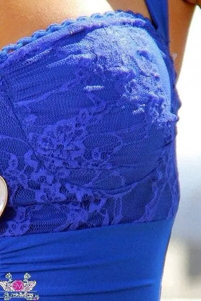 Blue Lace Trim Sweetheart Halter Dress SurelyMine