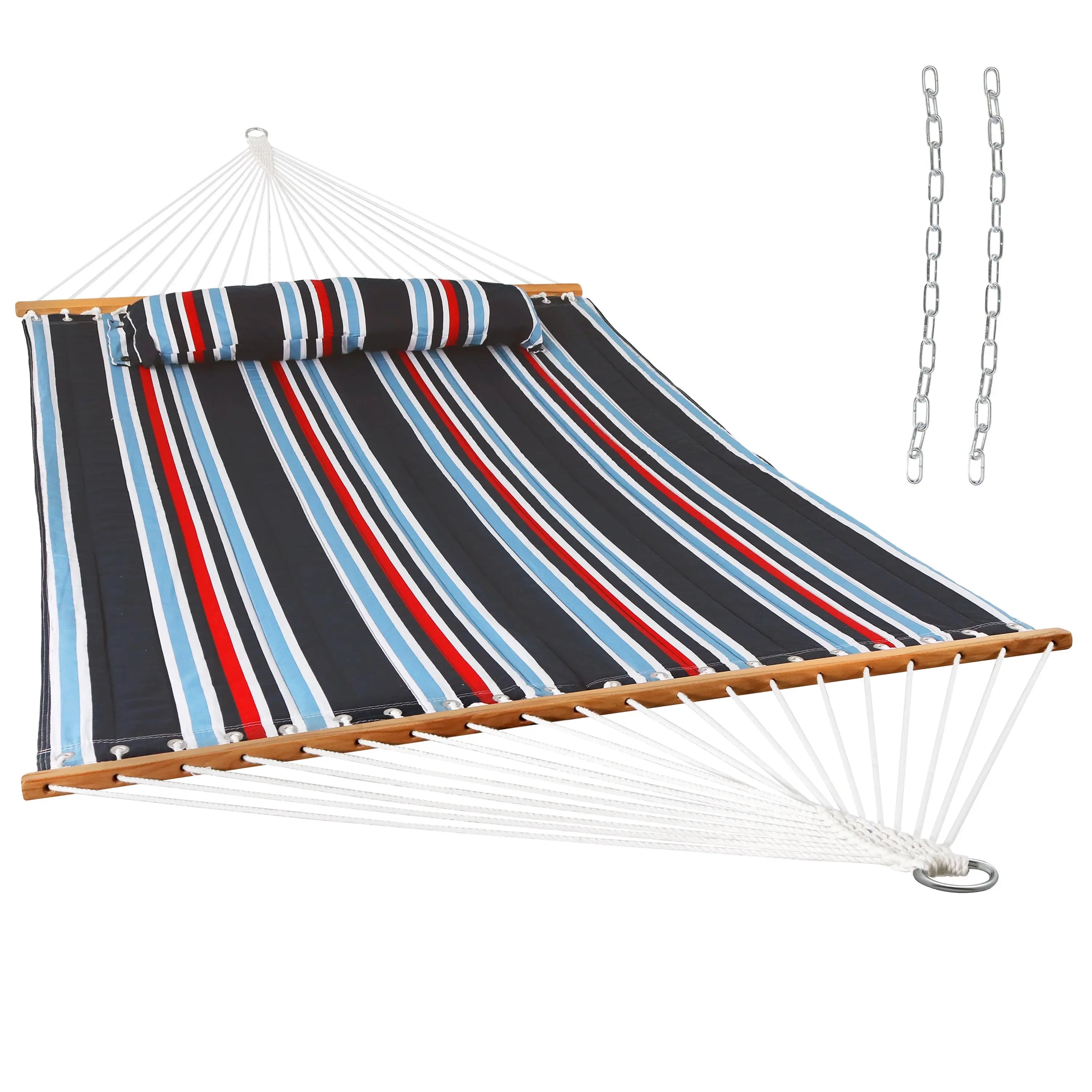 Blue Red And White Striped Double Hammock Homeroots Outdoor