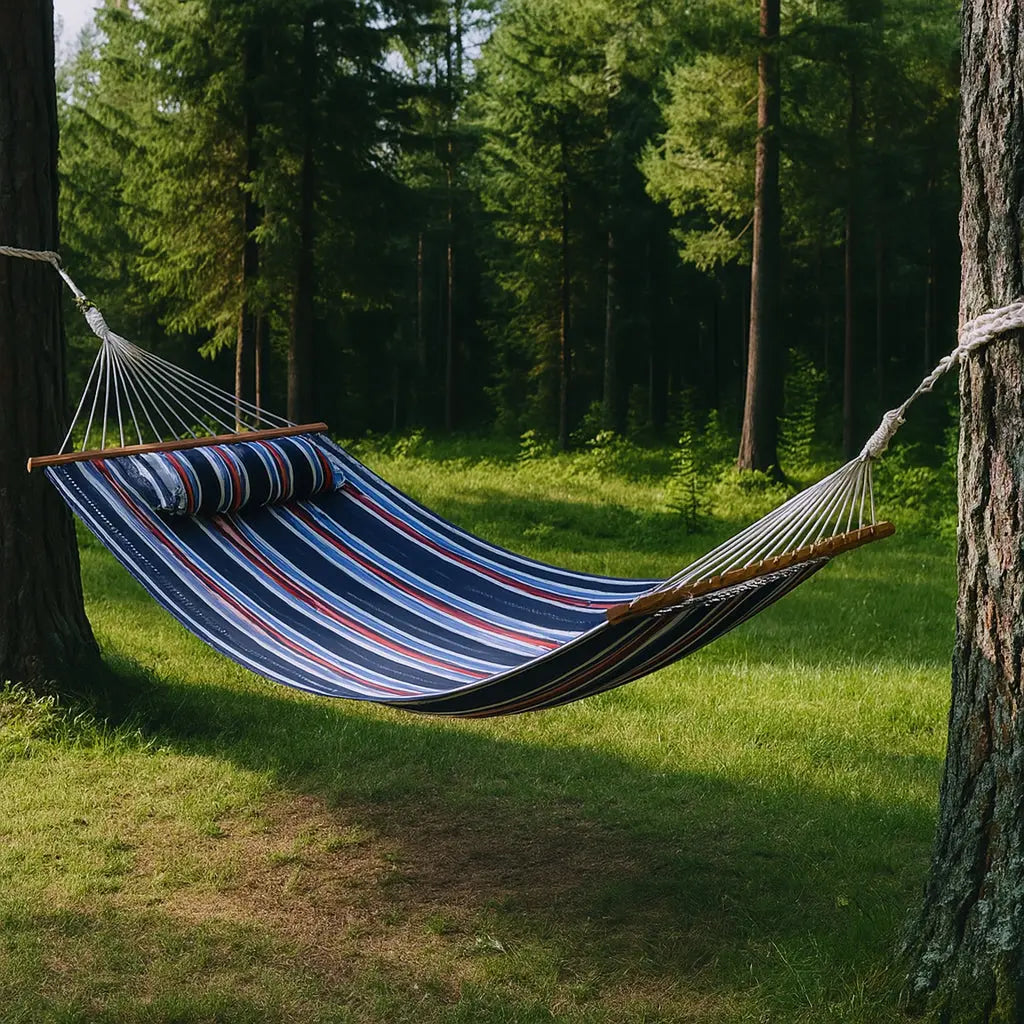Blue Red And White Striped Double Hammock Homeroots Outdoor