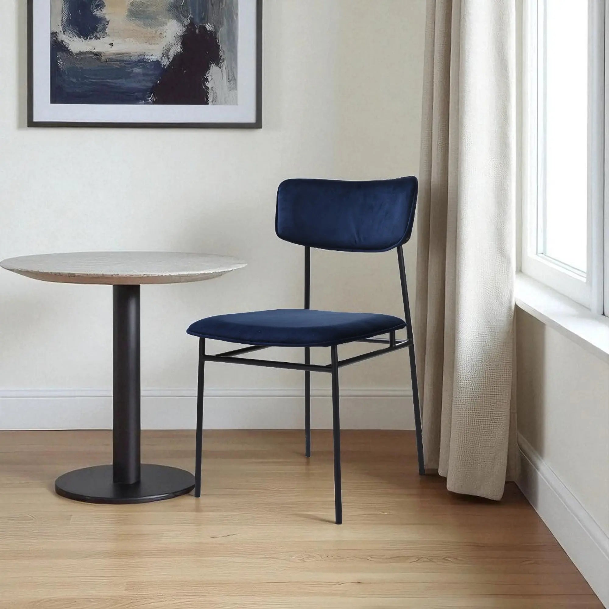 Blue and Black Velvet Open Back Dining Side Chair Homeroots Kitchen & Dining