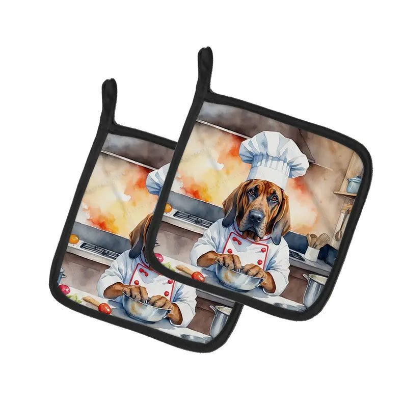 Bluetick Coonhound The Chef Pair of Pot Holders Caroline's Treasures