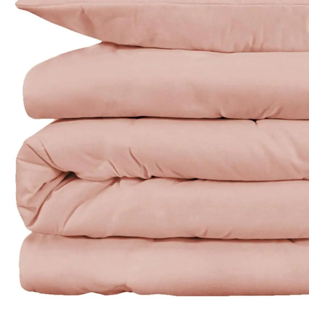 Blush Queen Cotton Blend Washable Duvet Cover Set Homeroots Bed & Bath