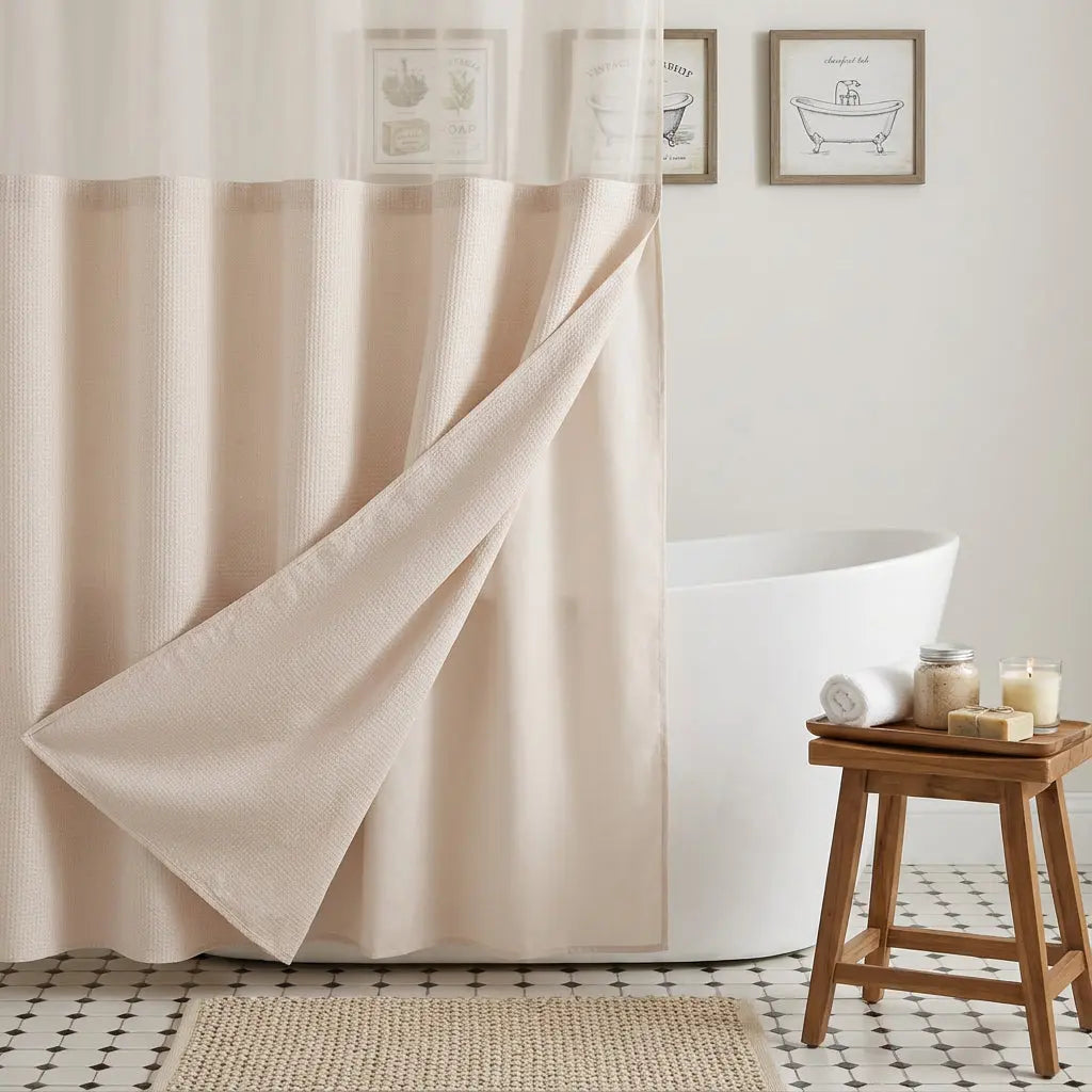 Blush Sheer and Grid Shower Curtain and Liner Set Homeroots Bed & Bath