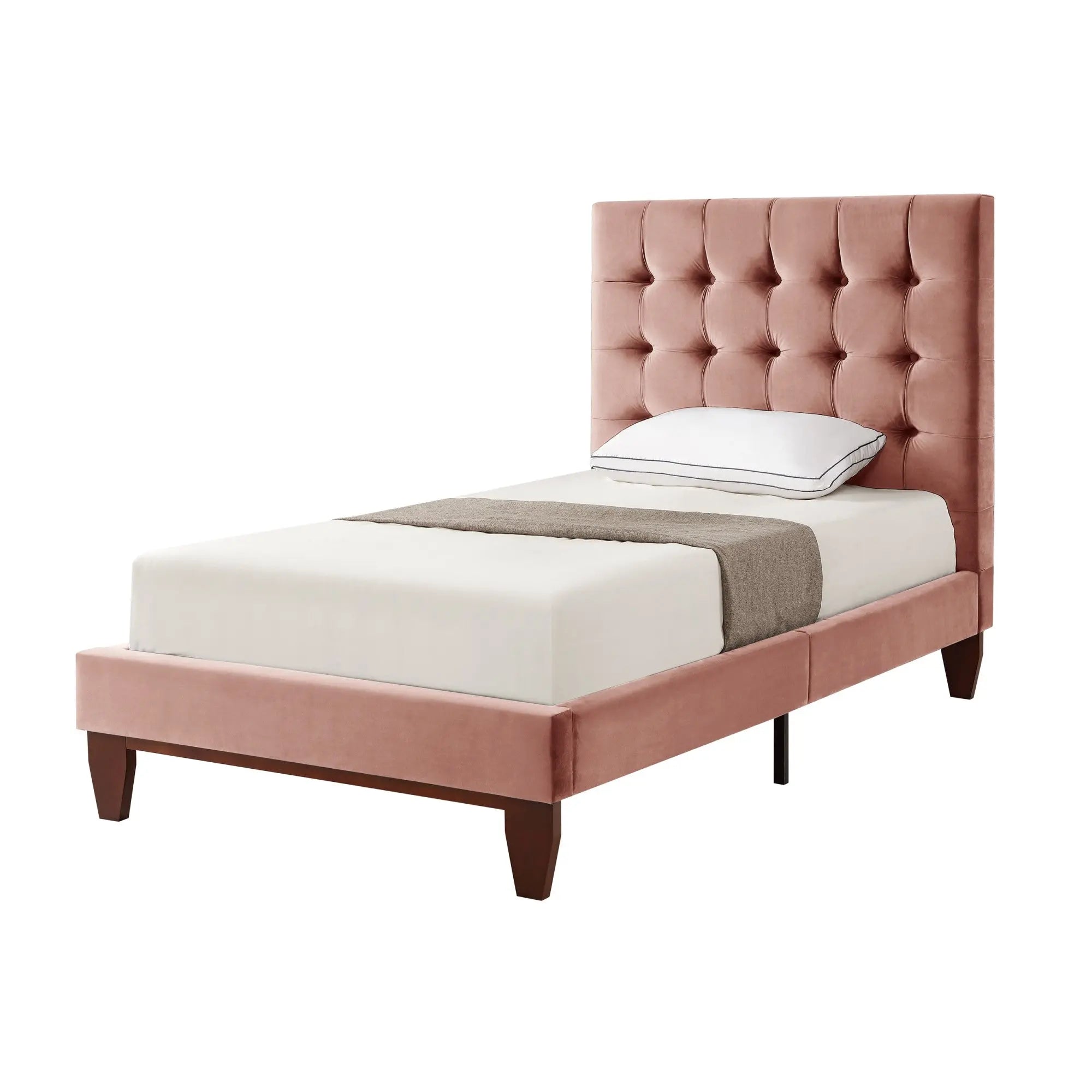 Blush Solid Wood Full Tufted Upholstered Velvet Bed Homeroots Bed & Bath