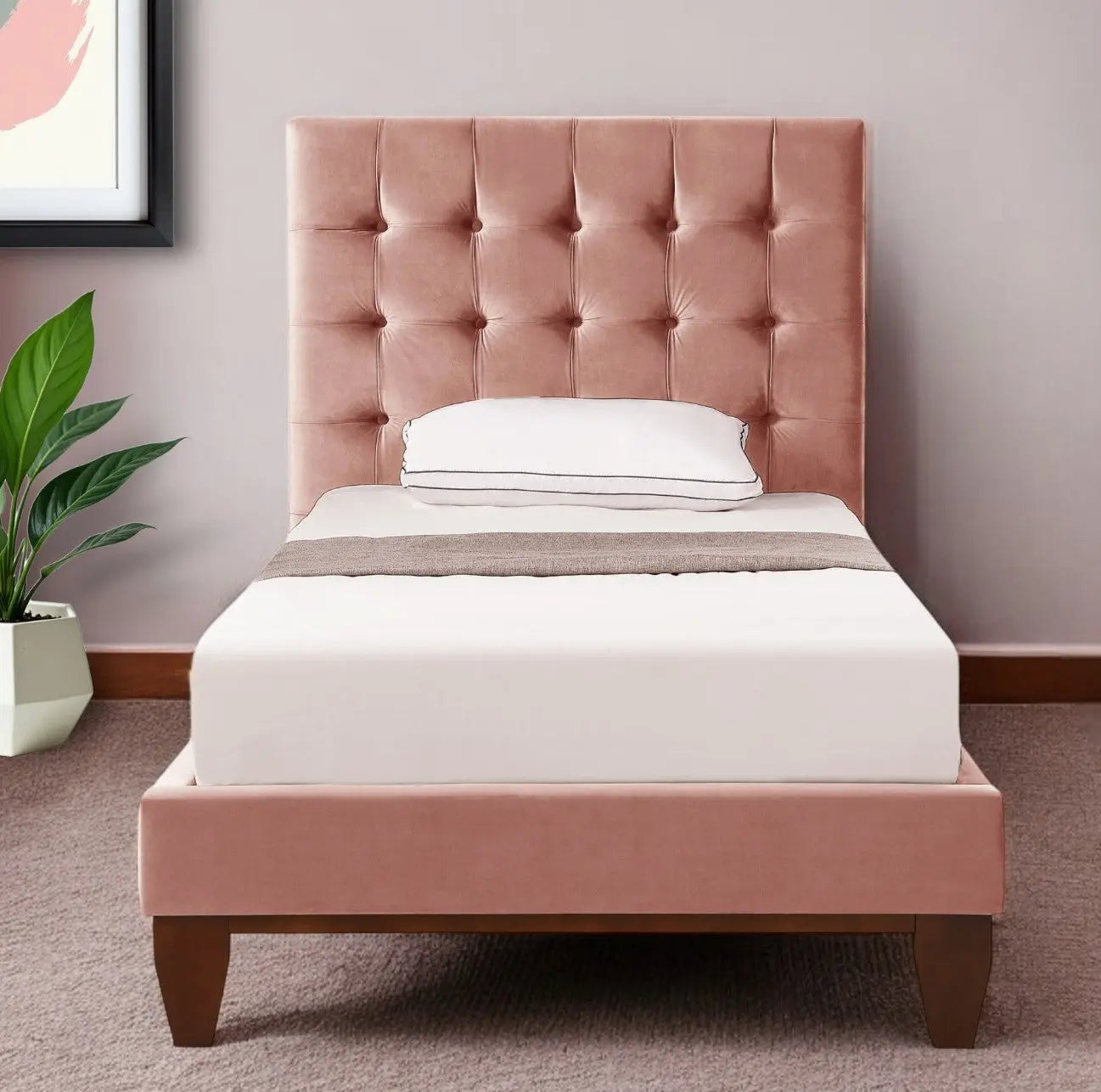 Blush Solid Wood Full Tufted Upholstered Velvet Bed Homeroots Bed & Bath