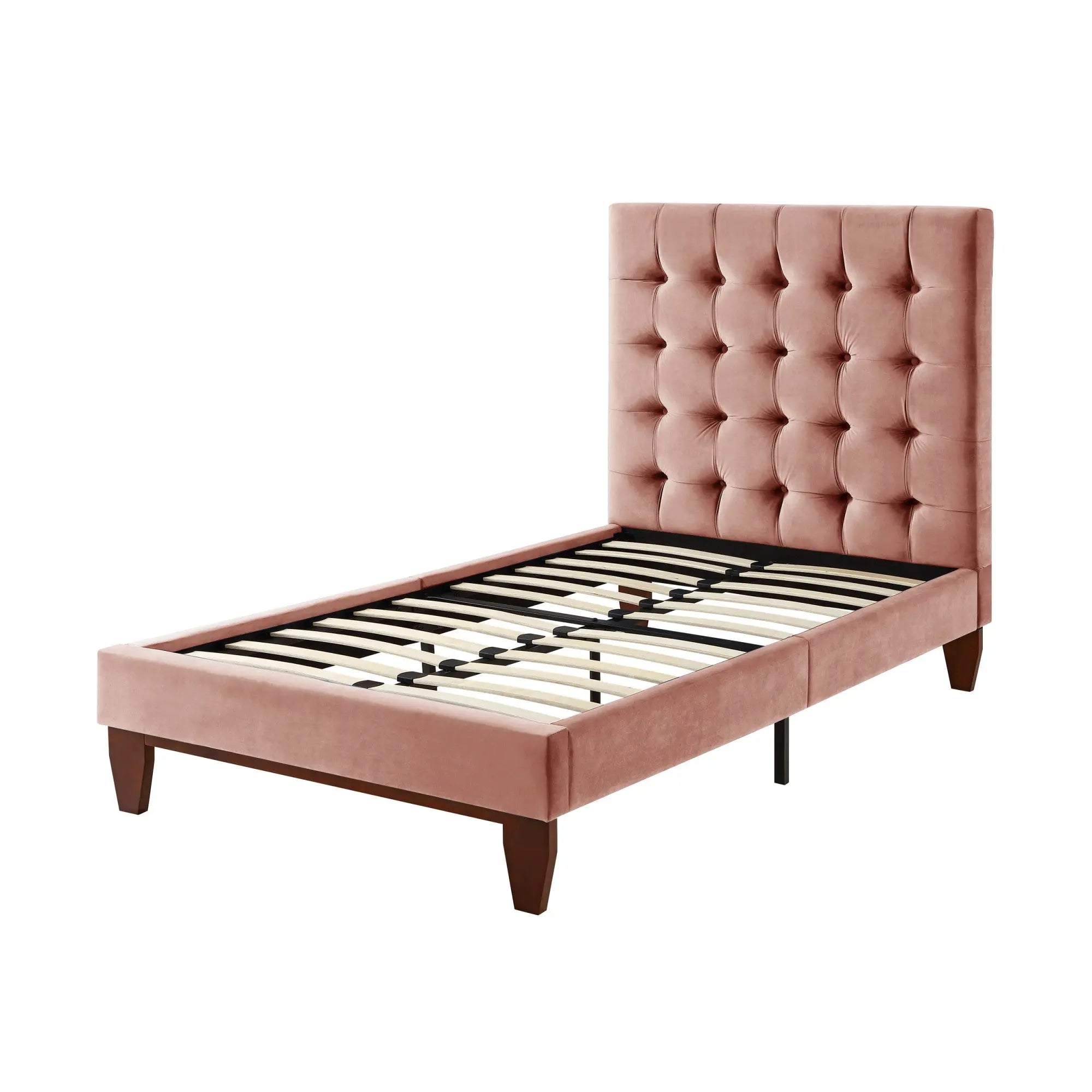 Blush Solid Wood Full Tufted Upholstered Velvet Bed Homeroots Bed & Bath