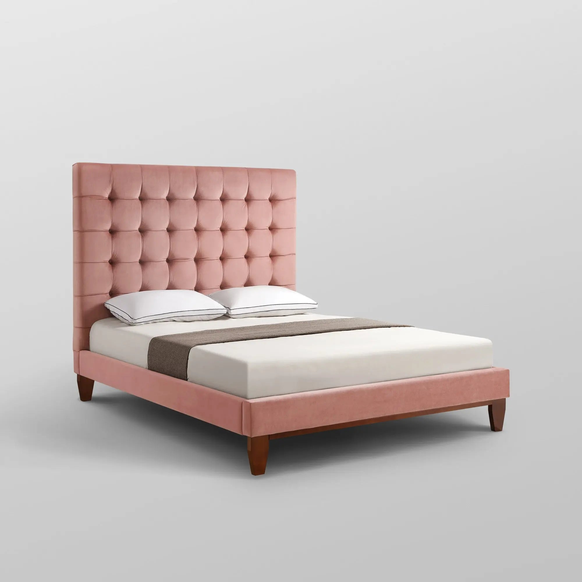 Blush Solid Wood Queen Tufted Upholstered Velvet Bed Homeroots Bed & Bath