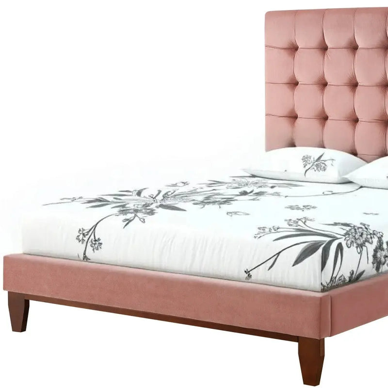 Blush Solid Wood Queen Tufted Upholstered Velvet Bed Homeroots Bed & Bath