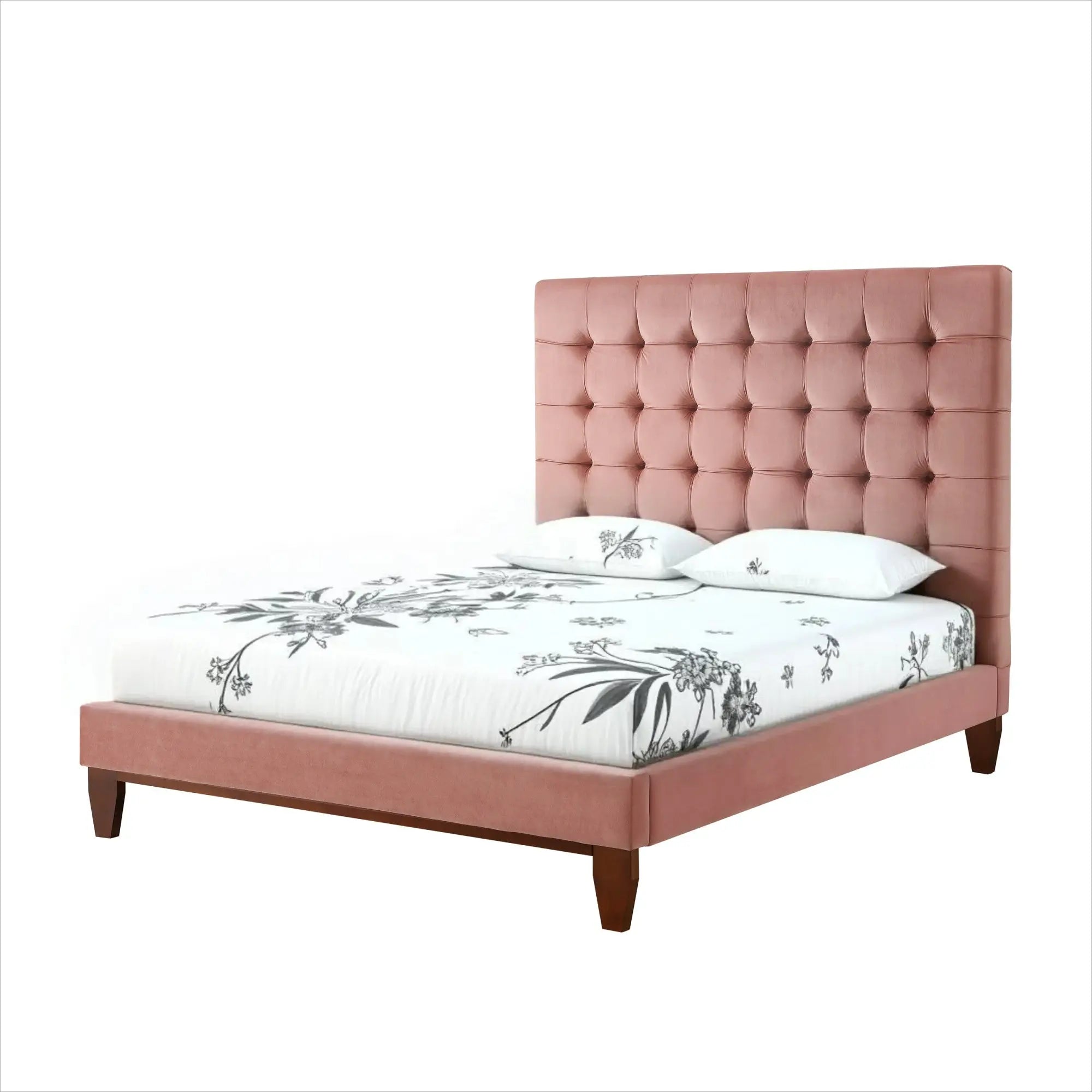 Blush Solid Wood Queen Tufted Upholstered Velvet Bed Homeroots Bed & Bath