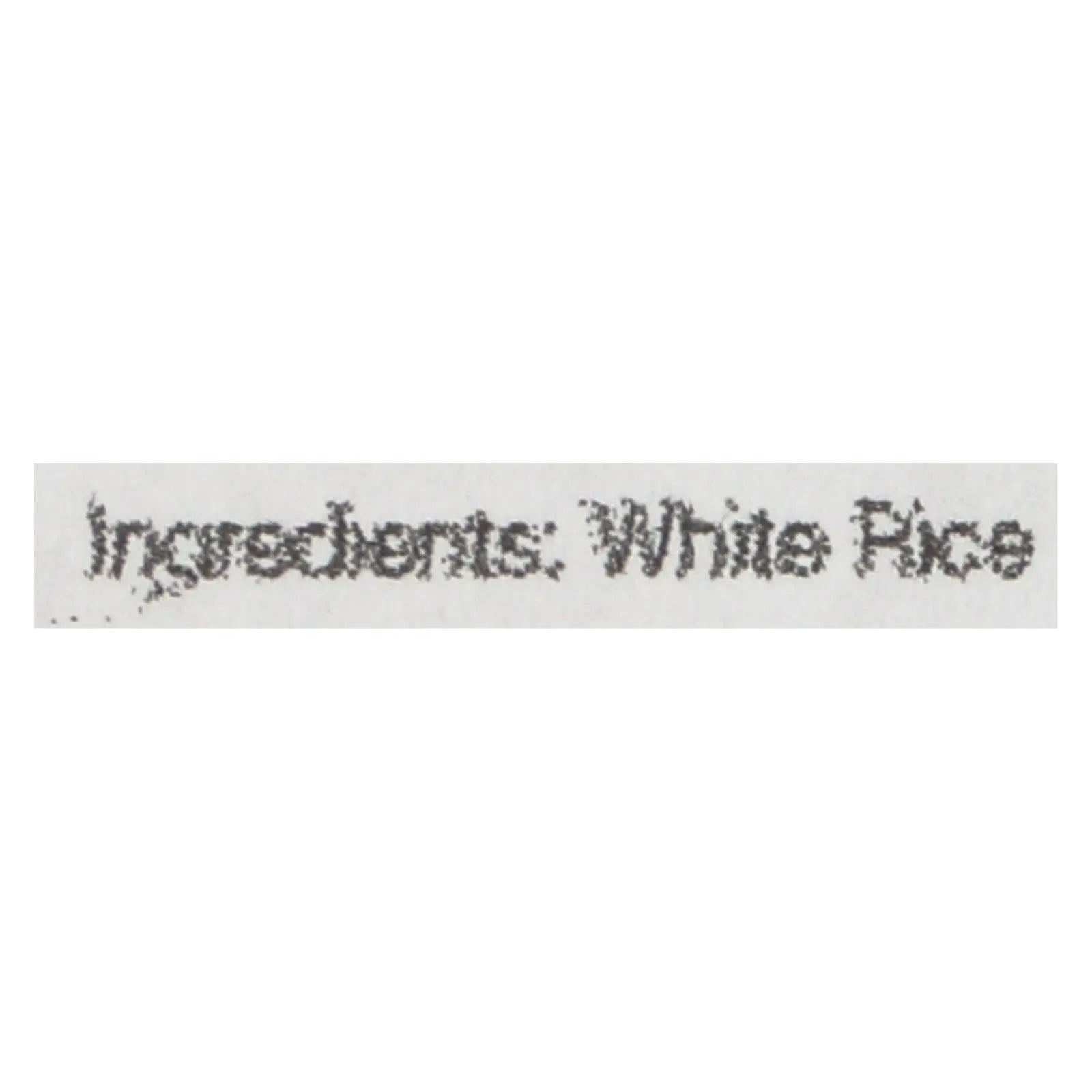 White rice ingredients label, clear text on a light background, ideal for food packaging.