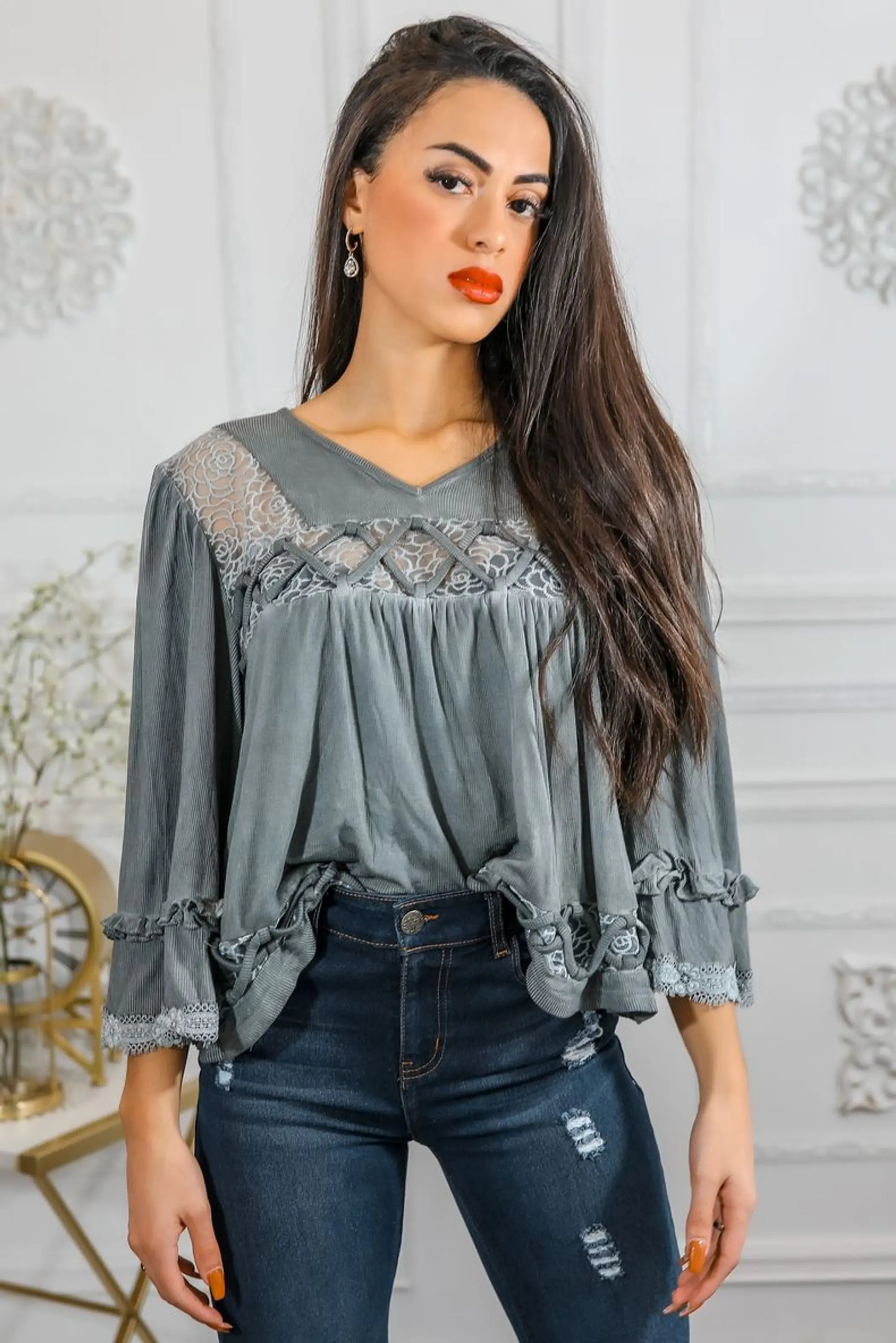 Bohemian Ribbed Flowers Top SurelyMine
