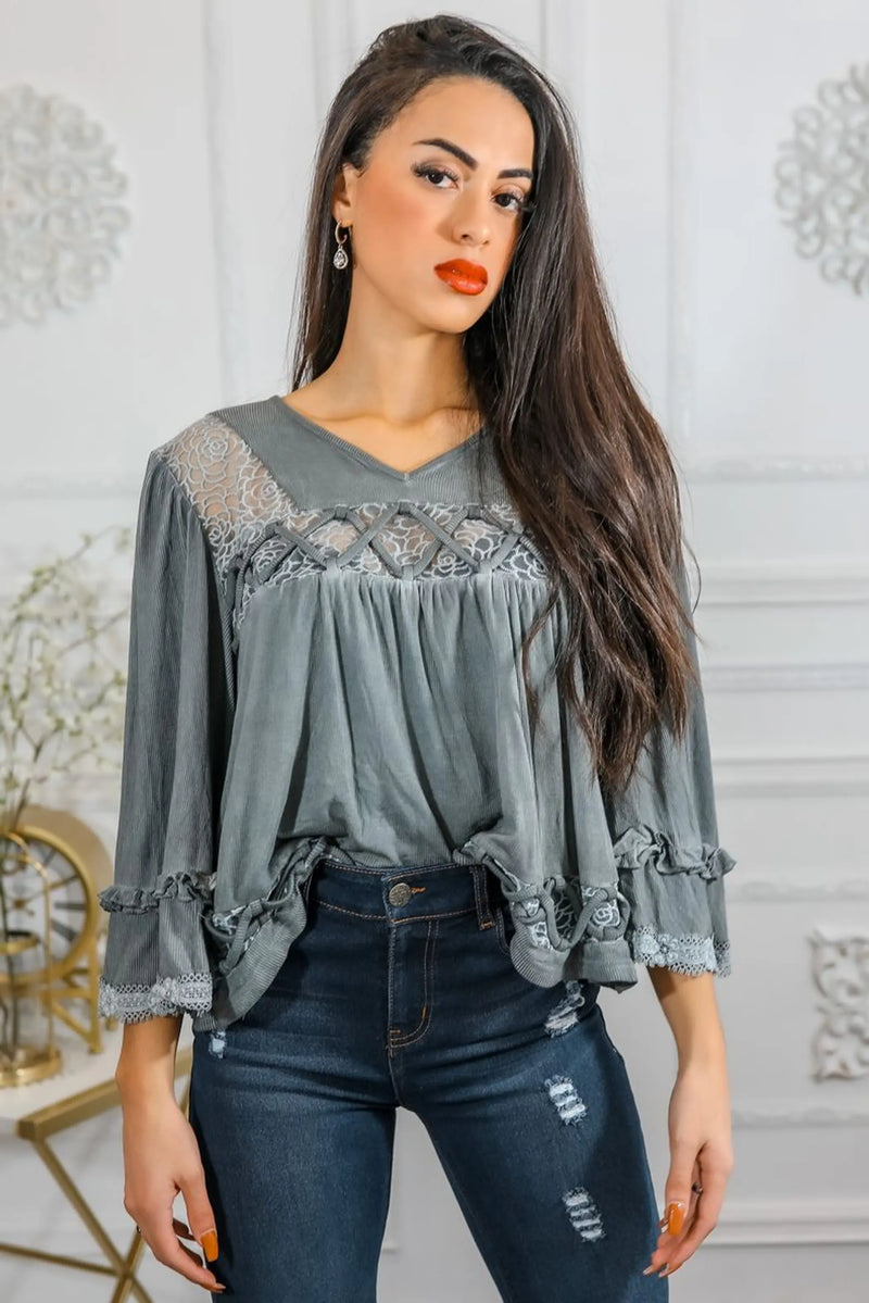 Bohemian Ribbed Flowers Top SurelyMine