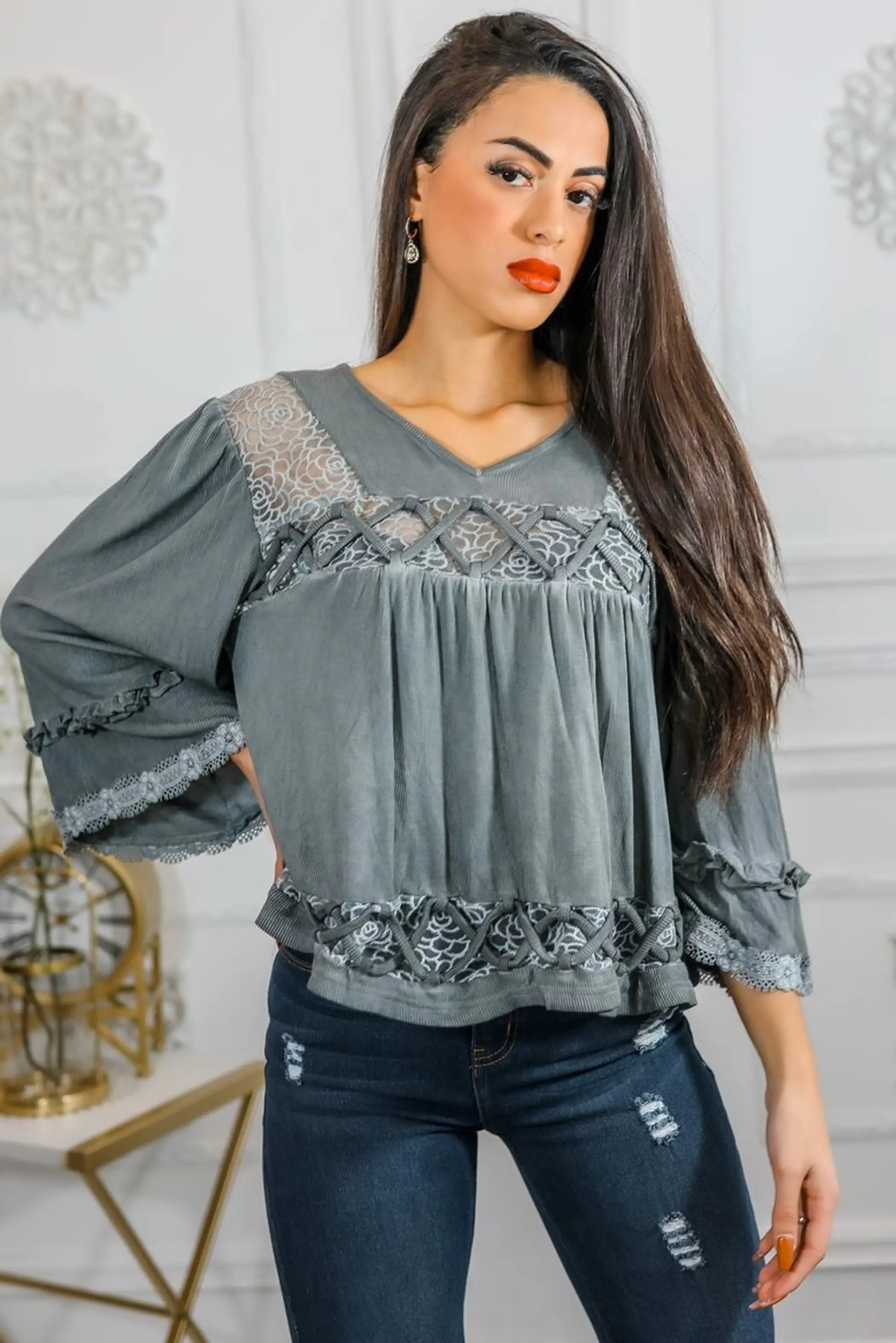 Bohemian Ribbed Flowers Top SurelyMine