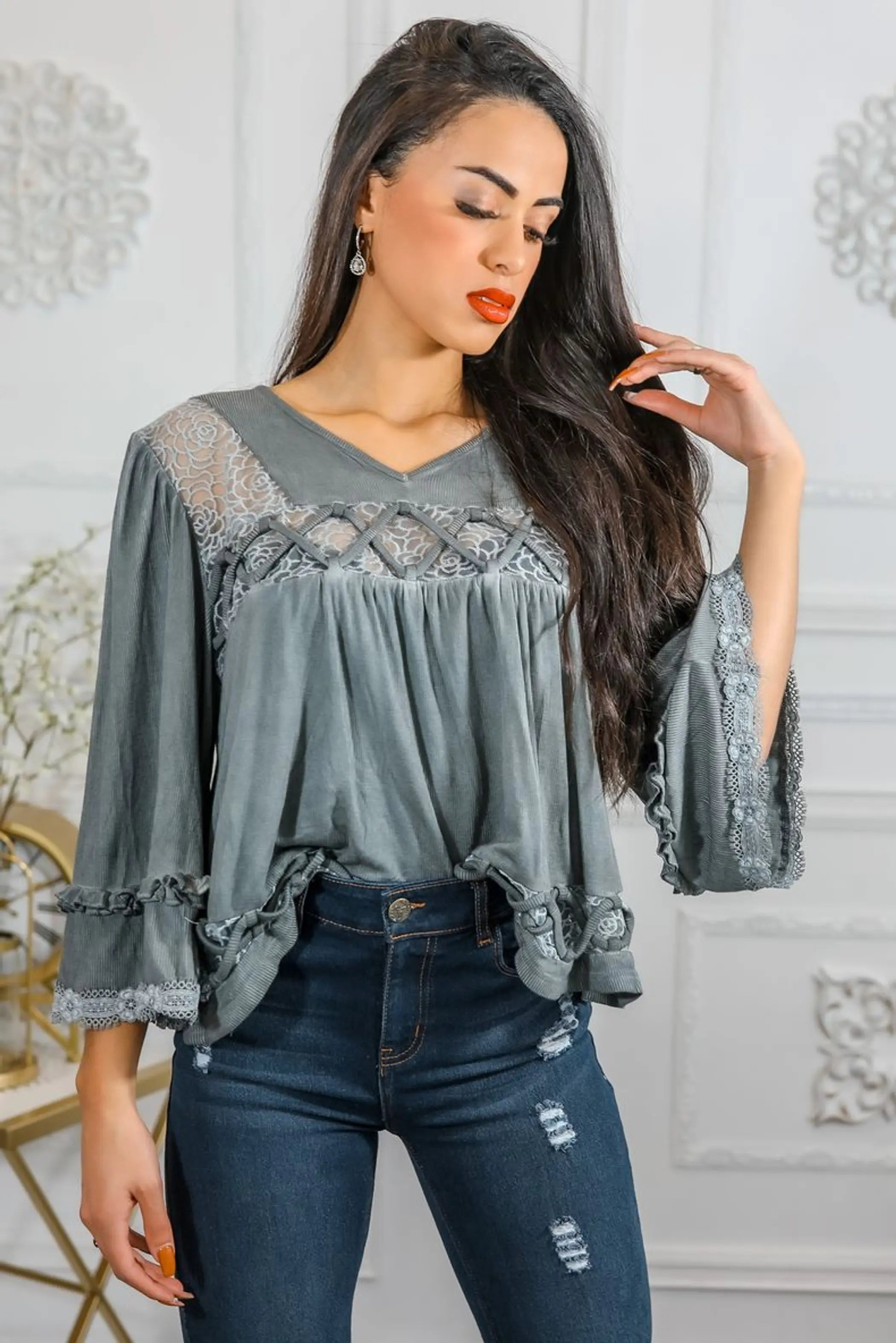Bohemian Ribbed Flowers Top SurelyMine