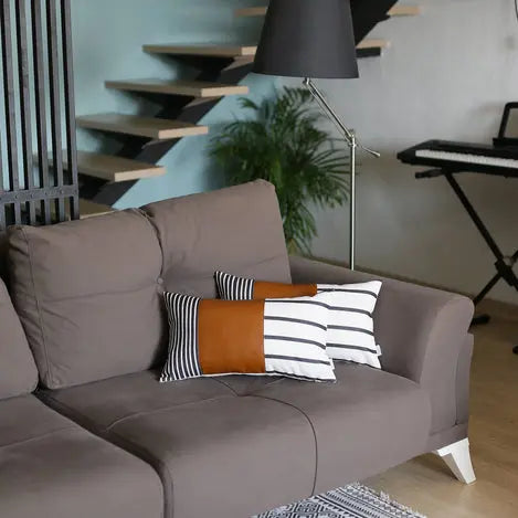 Bohemian Striped Vegan Faux Leather Throw Pillow Covers MIKE & Co. NEW YORK