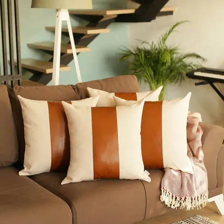 Bohemian Vegan Faux Leather Detailed Throw Pillow MIKE & Co. NEW YORK