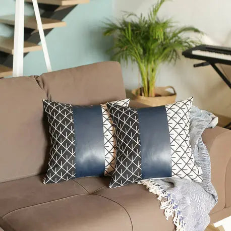 Bohemian Vegan Faux Leather Throw Pillow Covers Set MIKE & Co. NEW YORK