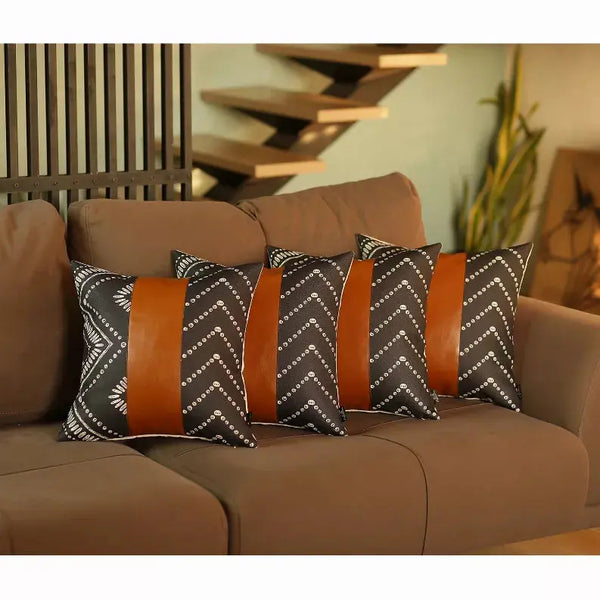 Bohemian Vegan Faux Leather Throw Pillow Covers Set MIKE & Co. NEW YORK