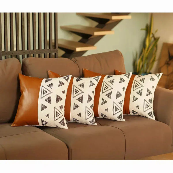 Bohemian Vegan Faux Leather Throw Pillow Covers Set MIKE & Co. NEW YORK