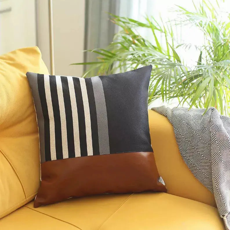 Boho-Chic Vegan Faux Leather Throw Pillow Covers MIKE & Co. NEW YORK