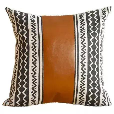 Boho Handcrafted Vegan Faux Leather Square Abstract Geometric Throw Pillow Cover MIKE & Co. NEW YORK