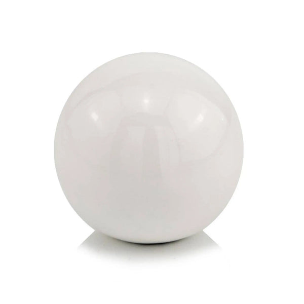 Glossy white ceramic decorative sphere, perfect for modern home decor and accent pieces.