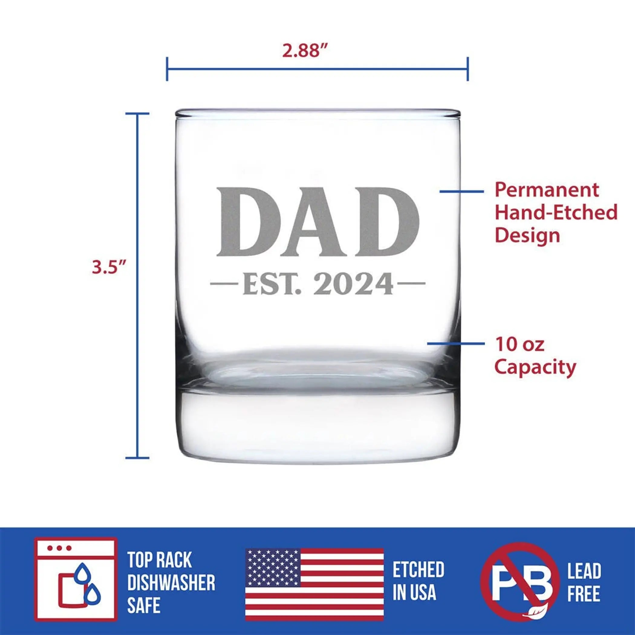 Bold 2024 Dad Whiskey Rocks Glass - New Dad Gifts and Decor Bevvee