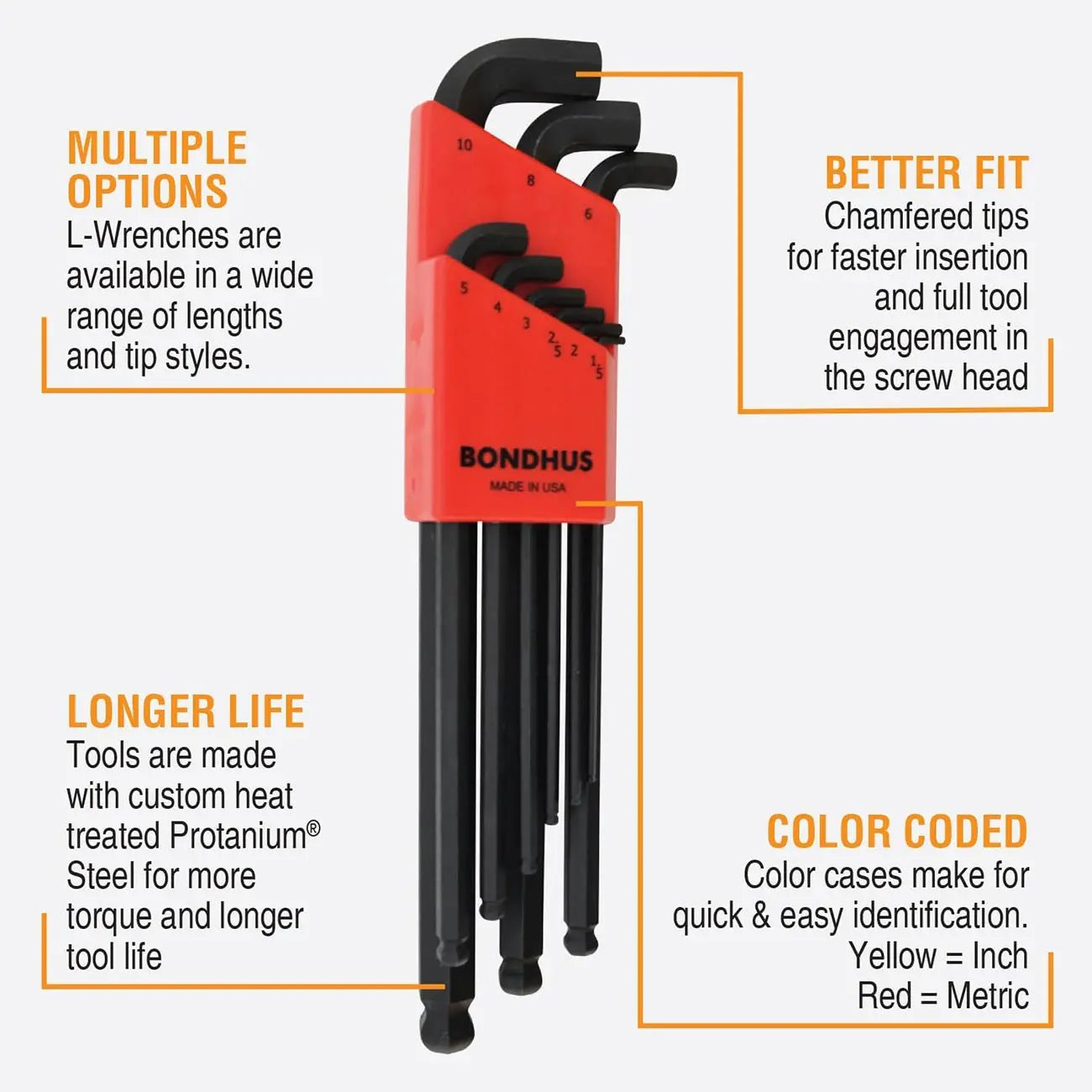 Bondhus Balldriver Stubby Metric Ball End Hex L-keys: 1.5mm To 10mm (9 Piece) BONDHUS
