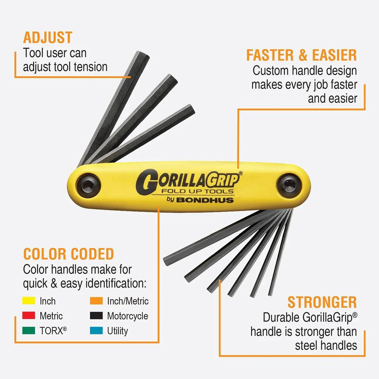 Bondhus Gorillagrip Foldup Hex Tool: Sae (9 Tips) BONDHUS