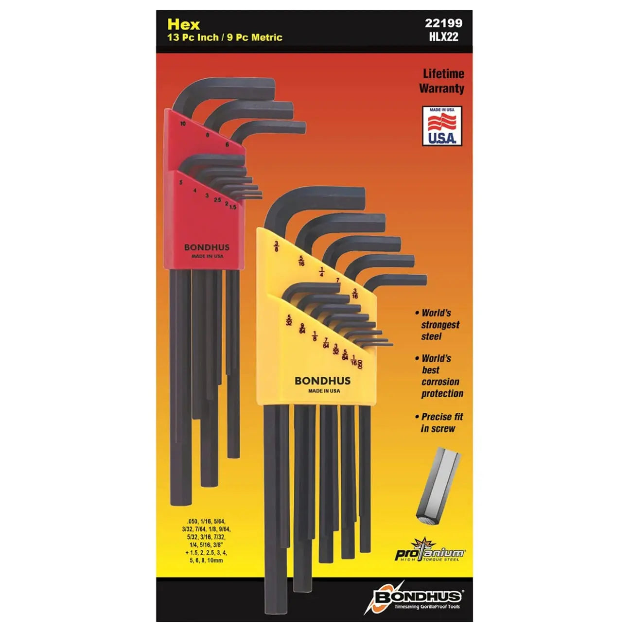 Bondhus Metric/sae Hex Long L-key Double Set (22 Piece) BONDHUS