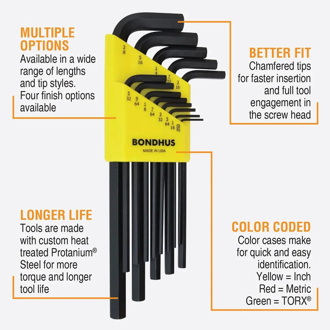 Bondhus Metric/sae Hex Long L-key Double Set (22 Piece) BONDHUS